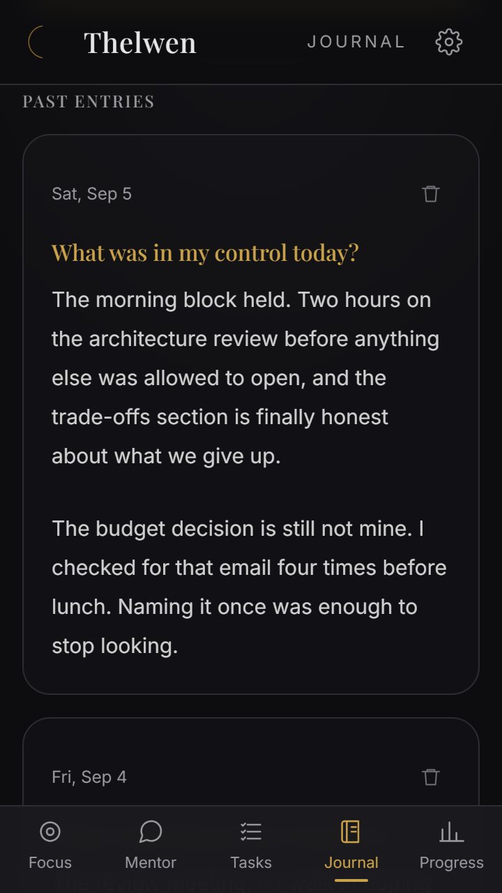 Thelwen's Journal screen.